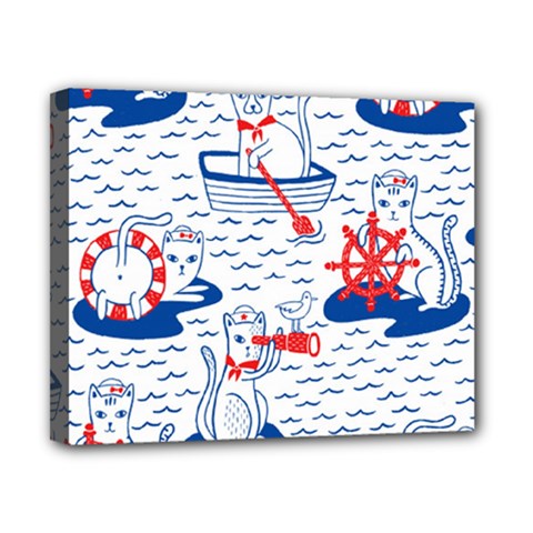 Nautical Cats Seamless Pattern Canvas 10  X 8  (stretched) by Jancukart