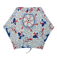 Nautical Cats Seamless Pattern Mini Folding Umbrellas