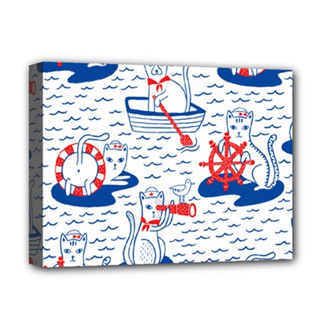 Nautical Cats Seamless Pattern Deluxe Canvas 16  X 12  (stretched) 