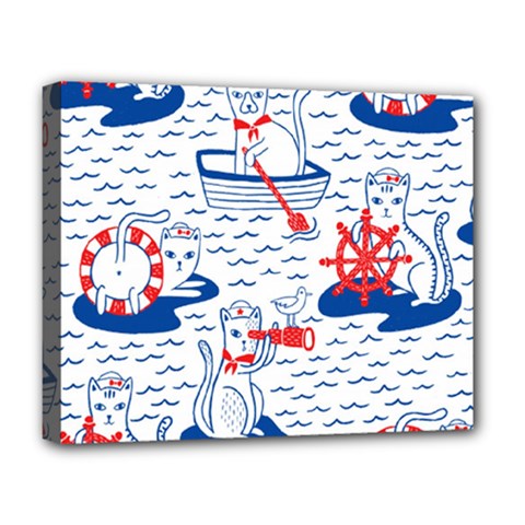 Nautical Cats Seamless Pattern Deluxe Canvas 20  X 16  (stretched)