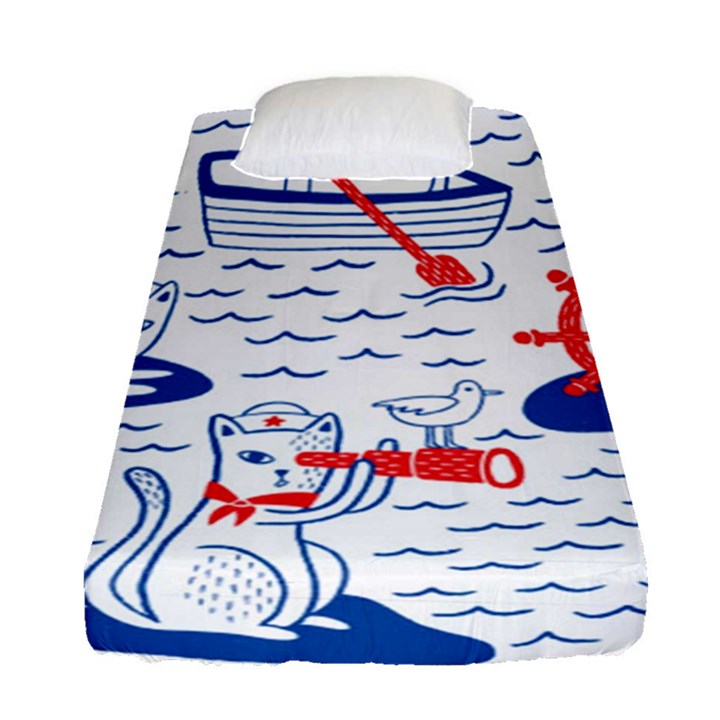 Nautical Cats Seamless Pattern Fitted Sheet (Single Size)