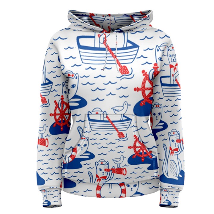 Nautical Cats Seamless Pattern Women s Pullover Hoodie