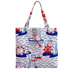 Nautical Cats Seamless Pattern Zipper Grocery Tote Bag