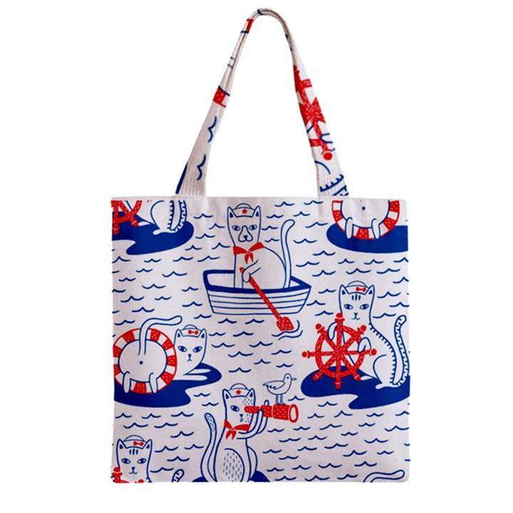 Nautical Cats Seamless Pattern Zipper Grocery Tote Bag