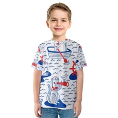 Nautical Cats Seamless Pattern Kids  Sport Mesh Tee