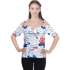 Nautical Cats Seamless Pattern Cutout Shoulder Tee