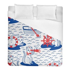 Nautical Cats Seamless Pattern Duvet Cover (full/ Double Size)