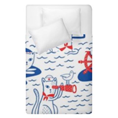 Nautical Cats Seamless Pattern Duvet Cover Double Side (single Size) by Jancukart