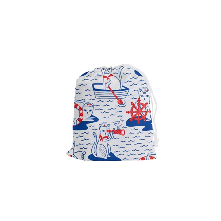 Nautical Cats Seamless Pattern Drawstring Pouch (XS)