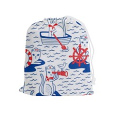 Nautical Cats Seamless Pattern Drawstring Pouch (xl) by Jancukart