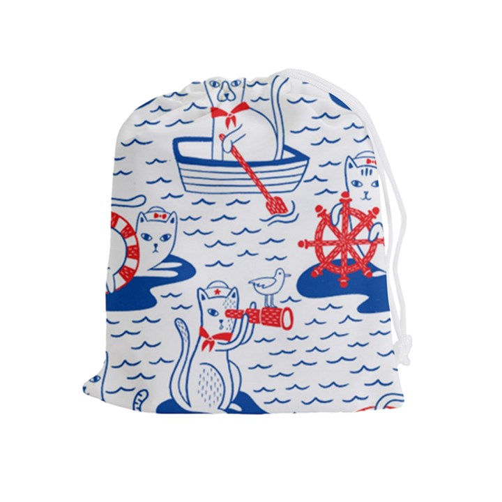 Nautical Cats Seamless Pattern Drawstring Pouch (XL)