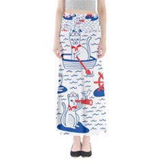 Nautical Cats Seamless Pattern Full Length Maxi Skirt