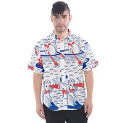 Nautical Cats Seamless Pattern Men s Short Sleeve Shirt