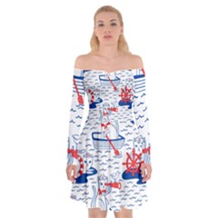 Nautical Cats Seamless Pattern Off Shoulder Skater Dress