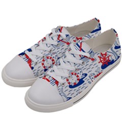 Nautical Cats Seamless Pattern Men s Low Top Canvas Sneakers by Jancukart