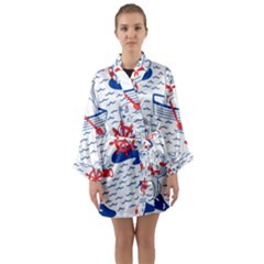 Nautical Cats Seamless Pattern Long Sleeve Satin Kimono