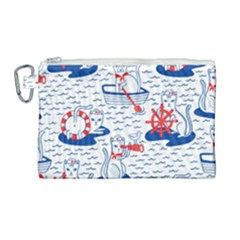 Nautical Cats Seamless Pattern Canvas Cosmetic Bag (large)