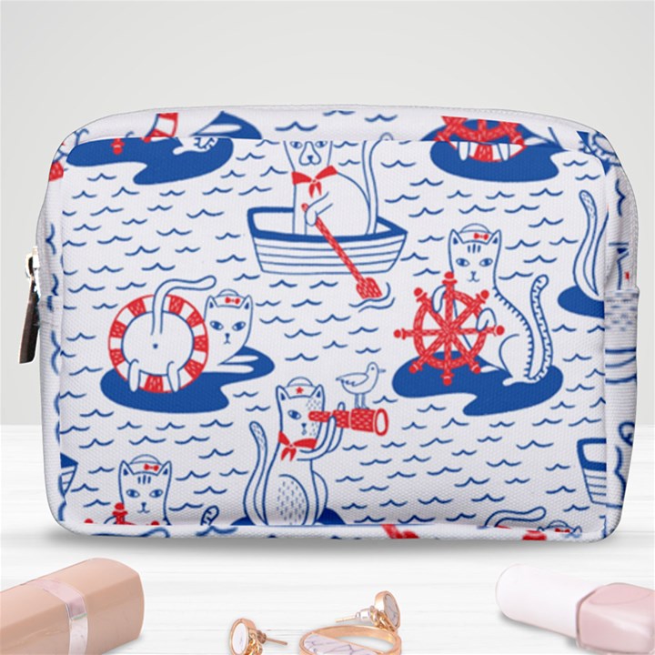 Nautical Cats Seamless Pattern Make Up Pouch (Medium)