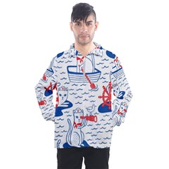 Nautical Cats Seamless Pattern Men s Half Zip Pullover by Jancukart