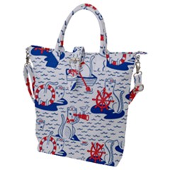 Nautical Cats Seamless Pattern Buckle Top Tote Bag by Jancukart