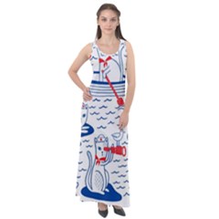 Nautical Cats Seamless Pattern Sleeveless Velour Maxi Dress