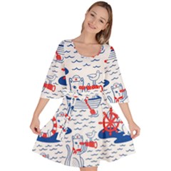 Nautical Cats Seamless Pattern Velour Kimono Dress