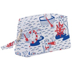 Nautical Cats Seamless Pattern Wristlet Pouch Bag (large) by Jancukart