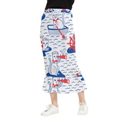 Nautical Cats Seamless Pattern Maxi Fishtail Chiffon Skirt