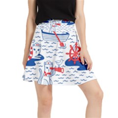 Nautical Cats Seamless Pattern Waistband Skirt by Jancukart