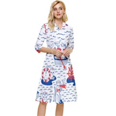 Nautical Cats Seamless Pattern Classy Knee Length Dress