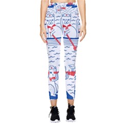 Nautical Cats Seamless Pattern Pocket Leggings 