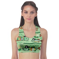 Seamless Pattern Fishes Pirates Cartoon Sports Bra