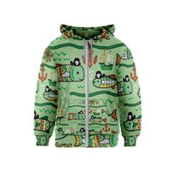 Seamless Pattern Fishes Pirates Cartoon Kids  Zipper Hoodie