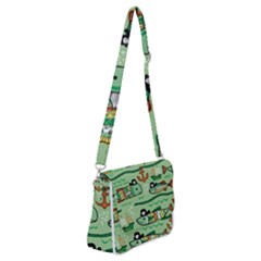 Seamless Pattern Fishes Pirates Cartoon Shoulder Bag With Back Zipper