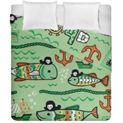 Seamless Pattern Fishes Pirates Cartoon Duvet Cover Double Side (california King Size)