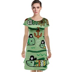 Seamless Pattern Fishes Pirates Cartoon Cap Sleeve Nightdress