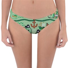 Seamless Pattern Fishes Pirates Cartoon Reversible Hipster Bikini Bottoms