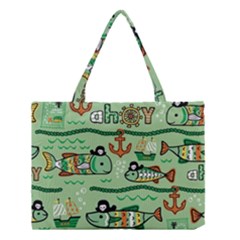 Seamless Pattern Fishes Pirates Cartoon Medium Tote Bag