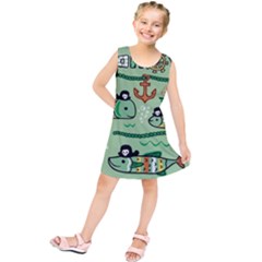 Seamless Pattern Fishes Pirates Cartoon Kids  Tunic Dress