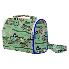 Seamless Pattern Fishes Pirates Cartoon Satchel Shoulder Bag