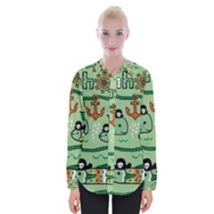 Seamless Pattern Fishes Pirates Cartoon Womens Long Sleeve Shirt