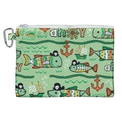 Seamless Pattern Fishes Pirates Cartoon Canvas Cosmetic Bag (xl)