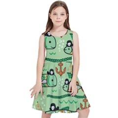 Seamless Pattern Fishes Pirates Cartoon Kids  Skater Dress