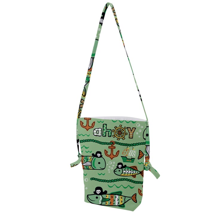 Seamless Pattern Fishes Pirates Cartoon Folding Shoulder Bag