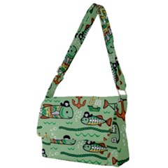 Seamless Pattern Fishes Pirates Cartoon Full Print Messenger Bag (s)