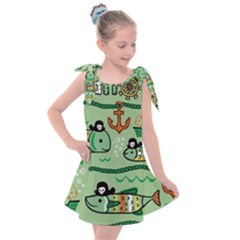 Seamless Pattern Fishes Pirates Cartoon Kids  Tie Up Tunic Dress