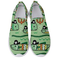 Seamless Pattern Fishes Pirates Cartoon Men s Slip On Sneakers by Jancukart