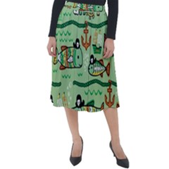 Seamless Pattern Fishes Pirates Cartoon Classic Velour Midi Skirt 