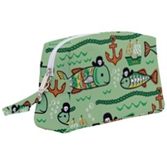 Seamless Pattern Fishes Pirates Cartoon Wristlet Pouch Bag (large)