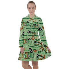 Seamless Pattern Fishes Pirates Cartoon All Frills Chiffon Dress